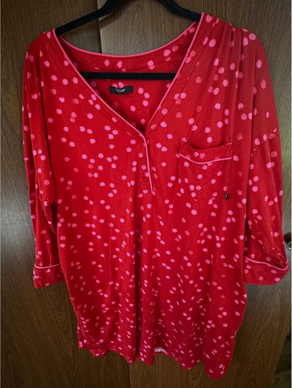 Simply Vera Vera Wang Womens XL Red Pink Polka Dot Sleep Shirt Nightgown